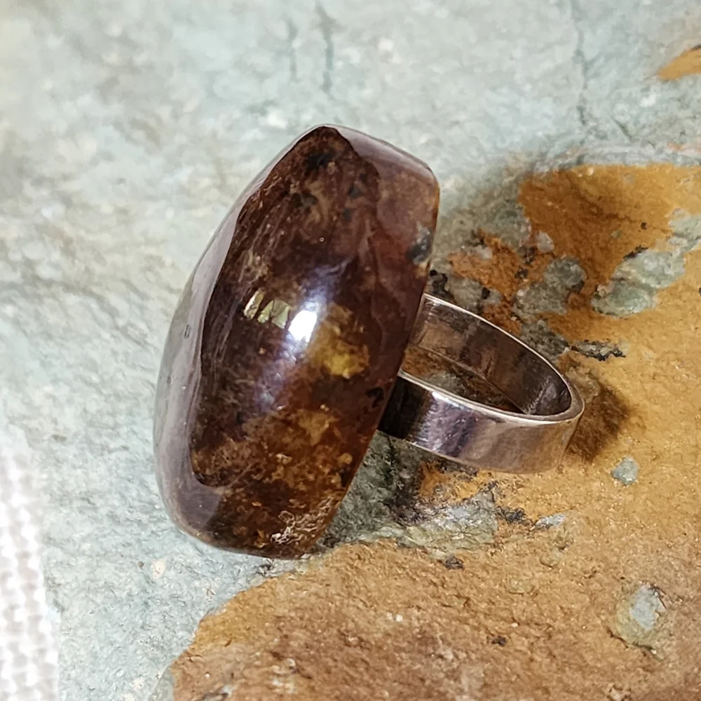 Sterling Silver Ambe Jewelry Solid 925 Ring Large Raw Natural Amber Nugget
